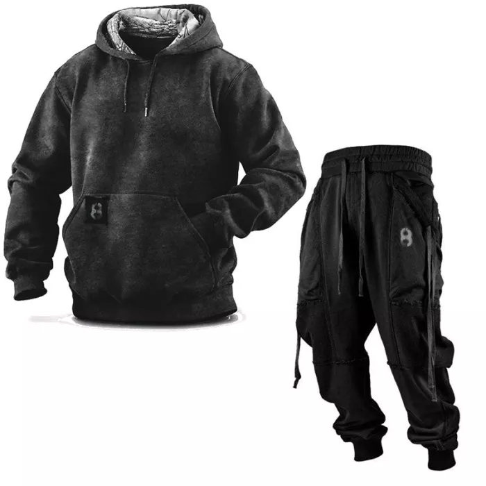 Men's Hoodie Pocket Sweatshirt Elastic Joggers Matching Set