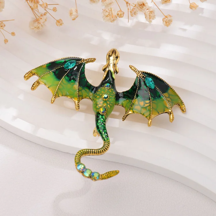 Jiebangke 1PCS Flying Dragon Brooches Exquisite Animal Pins with Rhinestones Clothing Accessories Gift Vintage Dripping Oil Cartoon 2025