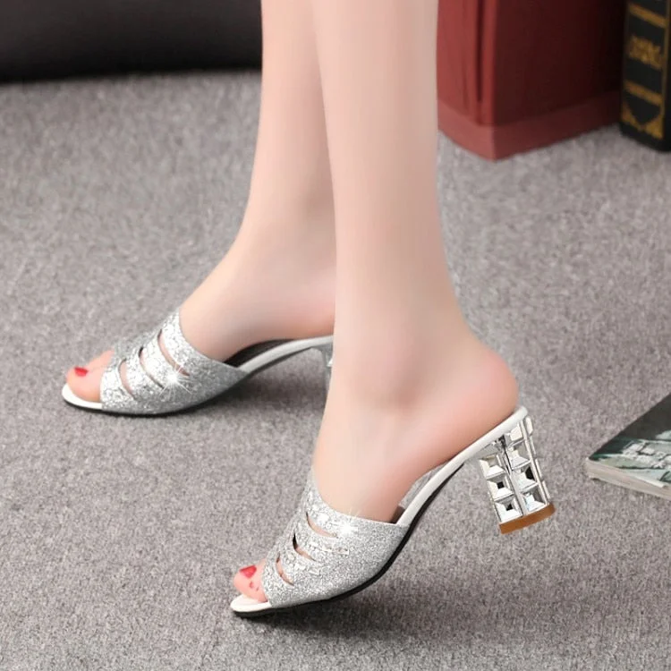 Girl Gladiator Opened Toe Summer Sandal Rhinestone Square Heel Sandals Women Hight Heel Sandals Plus Size 35-41