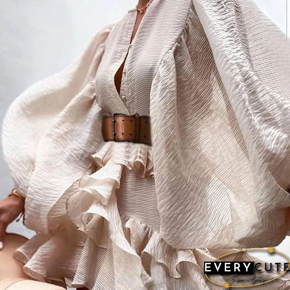 Lantern Ruffled Waist Slim Dress