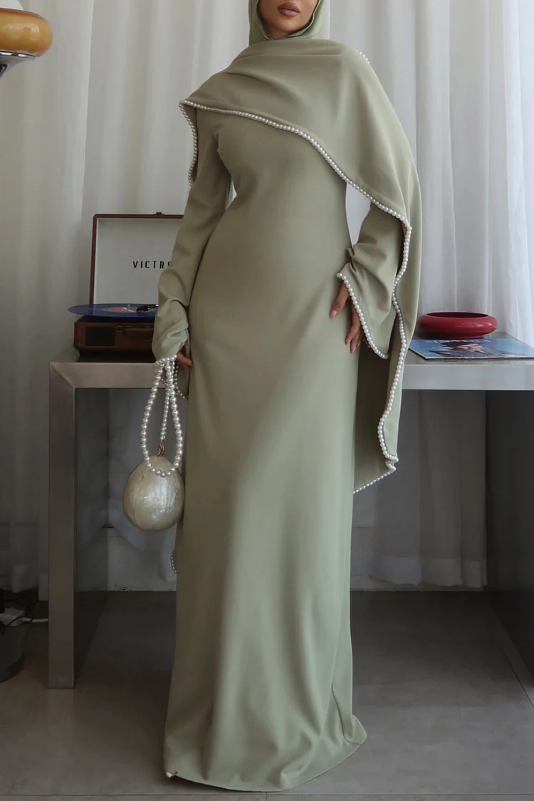 Solid Color Round Neck Long Sleeve Bodycon Party Maxi Dresses White
