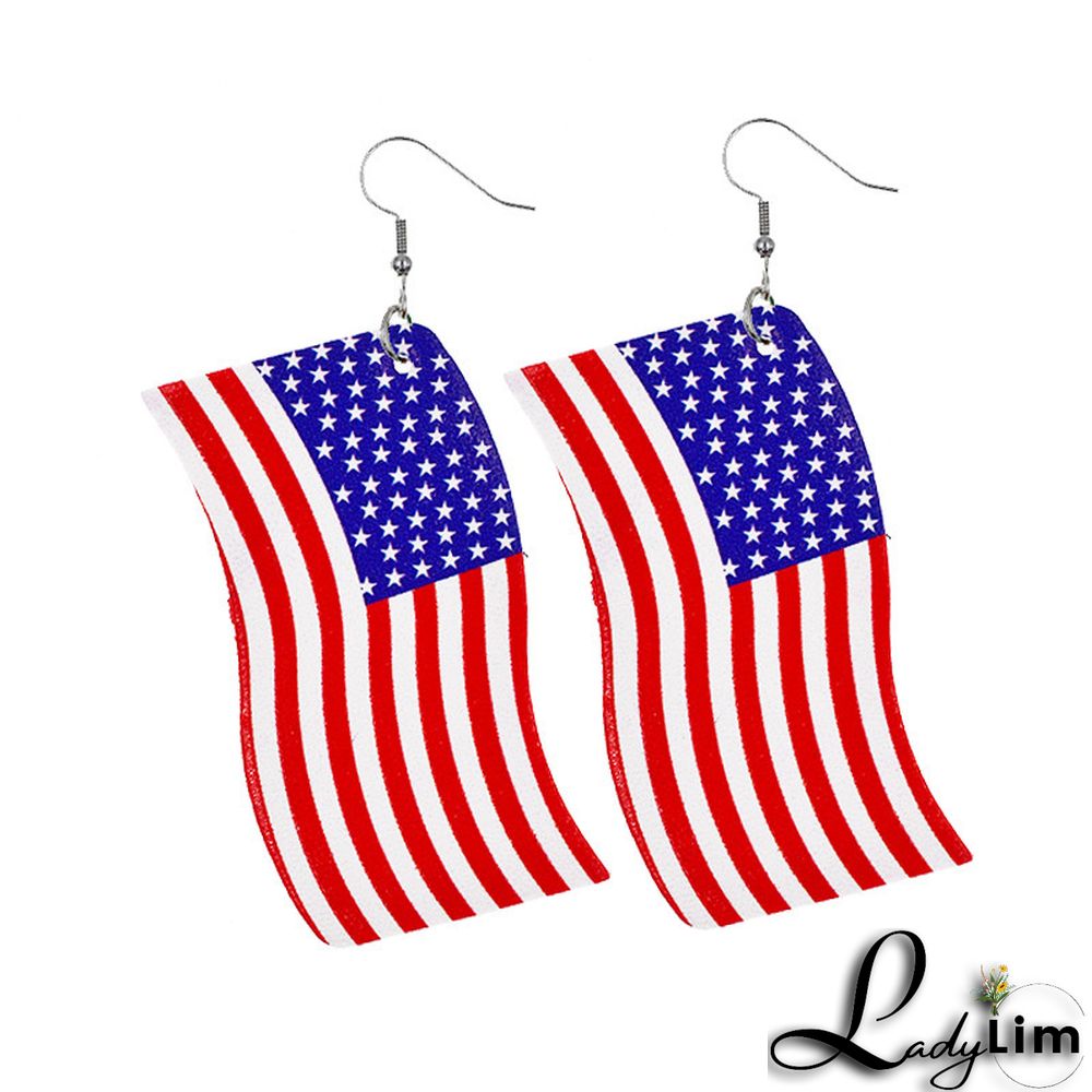 Red Blue Fashion Casual Print Patchwork Earrings