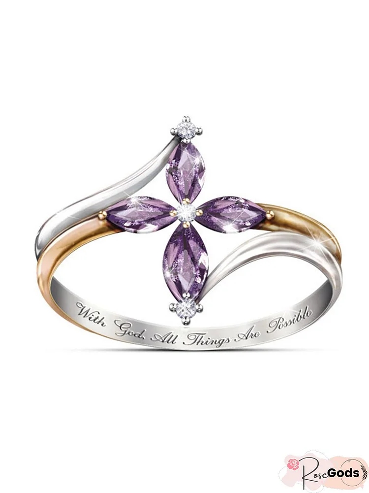 Clover Inlaid Purple Crystal Zircon Ring