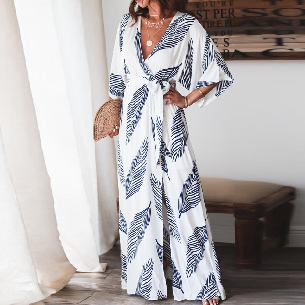 Temperament V-Neck Thigh-High Front Slit Maxi Dress With Belt-vocosishoes