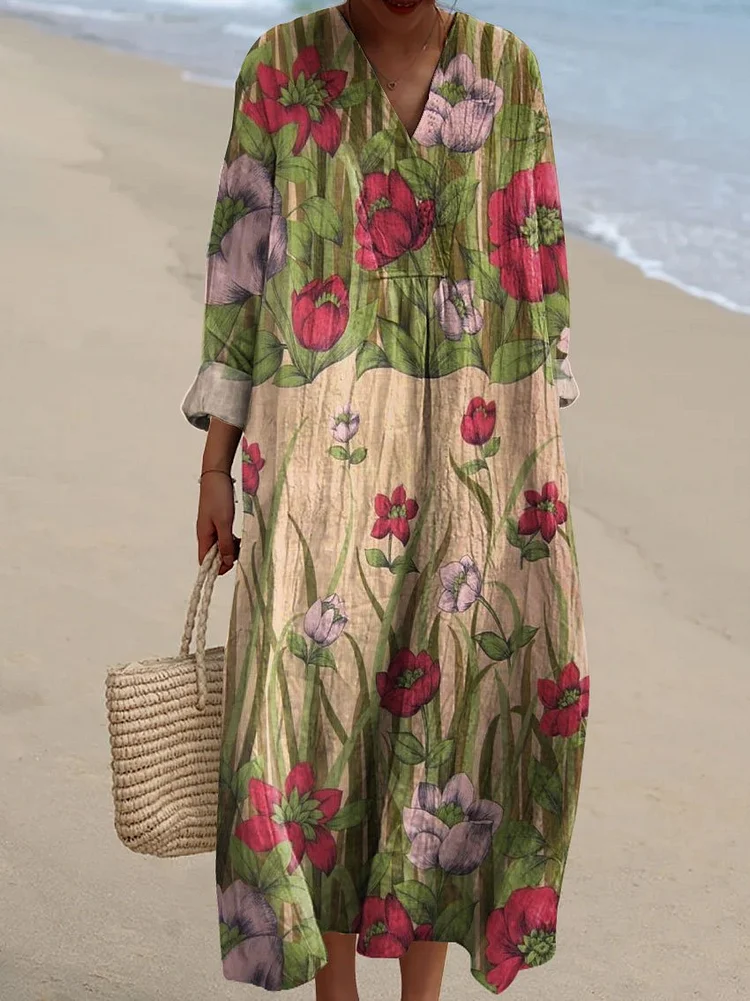 Women's Vintage Flower Art Print Dress