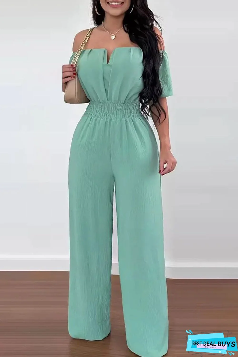 Work Celebrities Solid Off the Shoulder Regular Jumpsuits(6 Colors)