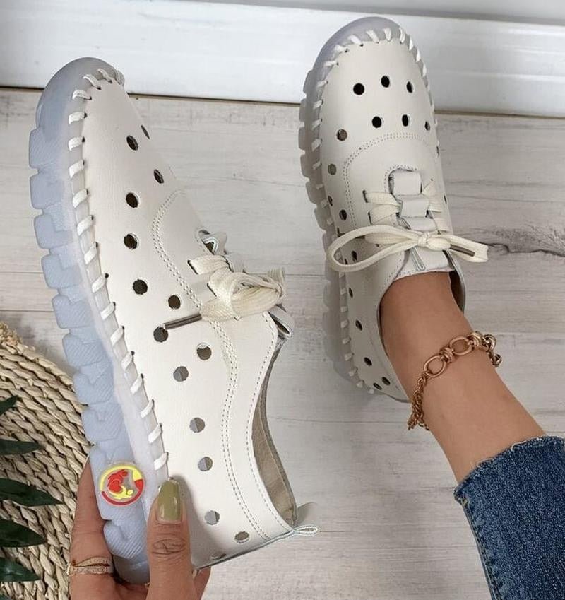 Back To School 2022 New Designer Woman Flats Breathable Sew Oxford Sneakers Women Casual Lace Up Split Leather Hollow Moccasins Loafer Shoes