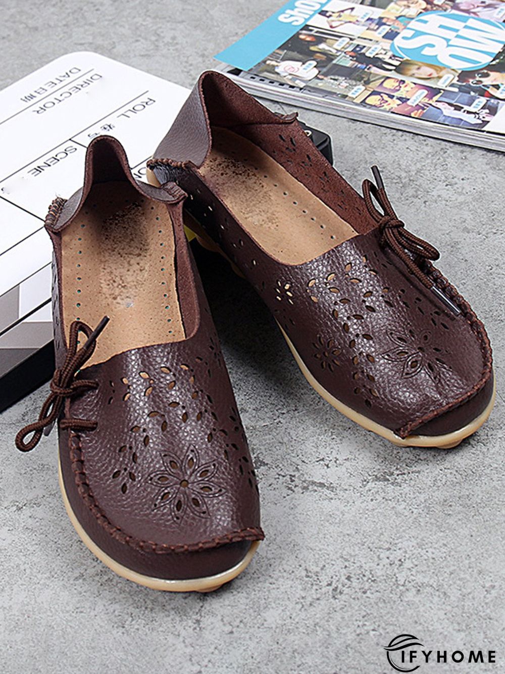 Cowhide Hollow Lace-up Portable Shoes | IFYHOME