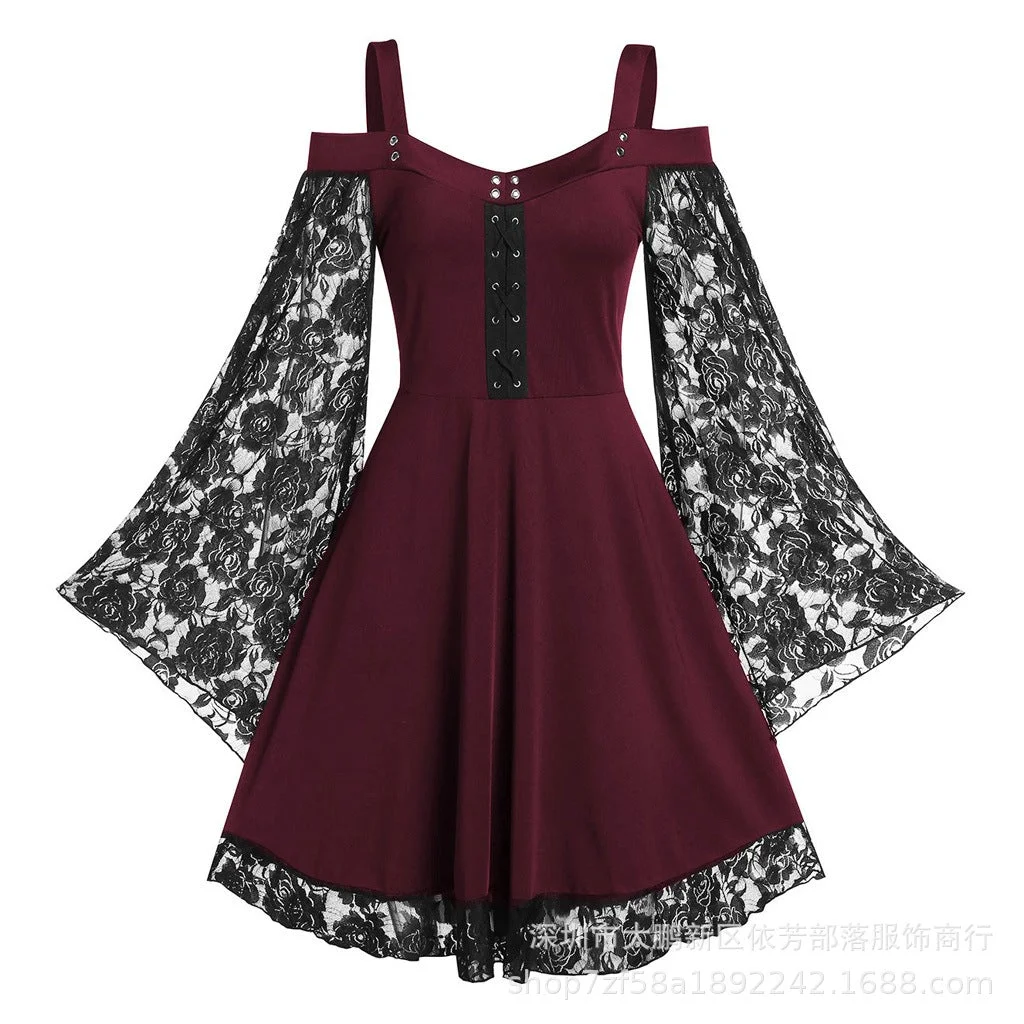 Women's Plus Size Dress Lace Sling Tube Top Gothic Retro Dress