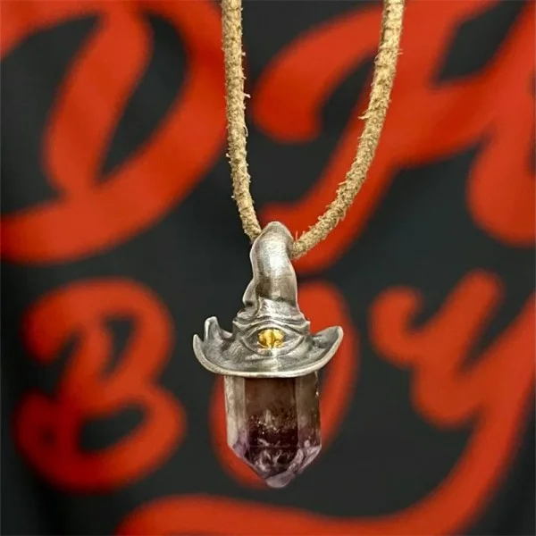 Sterling Silver Witch's Hat Crystal Pendant Necklace