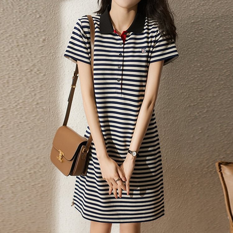 Stripe Striped A-Line Cotton Casual Dresses QueenFunky