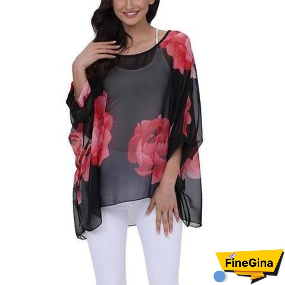 6XL Plus Size Women Chiffon Blouse Shirt Batwing Sleeve Tops Blouses