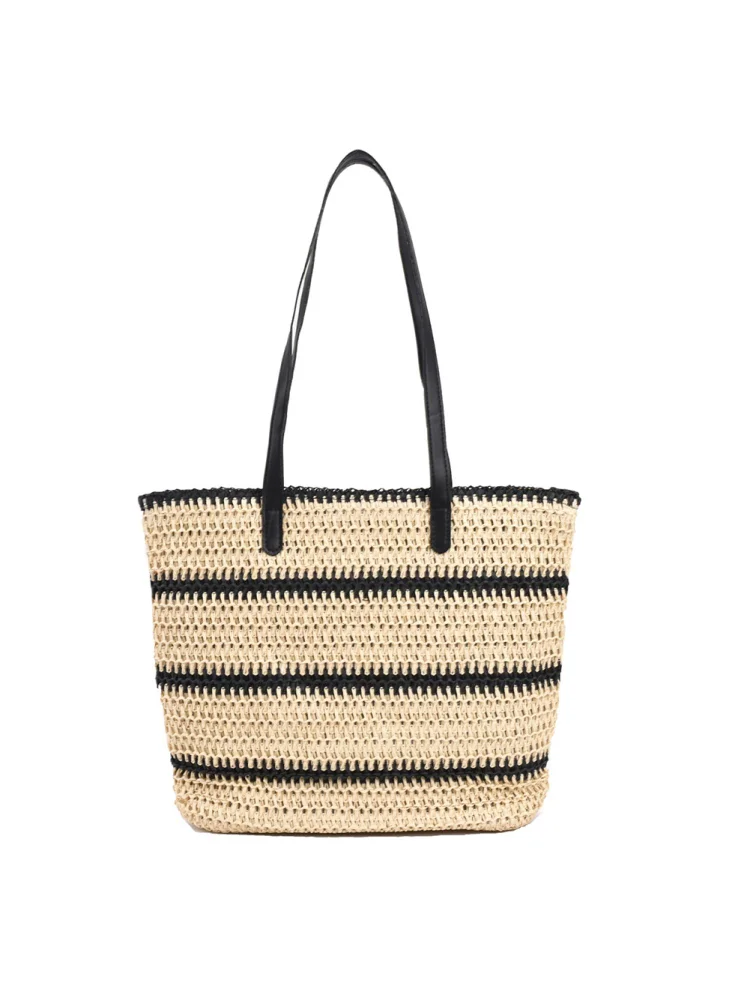 Summer Straw Shoulder Bags Women Striped Woven Beach Shopper Travel Handbag