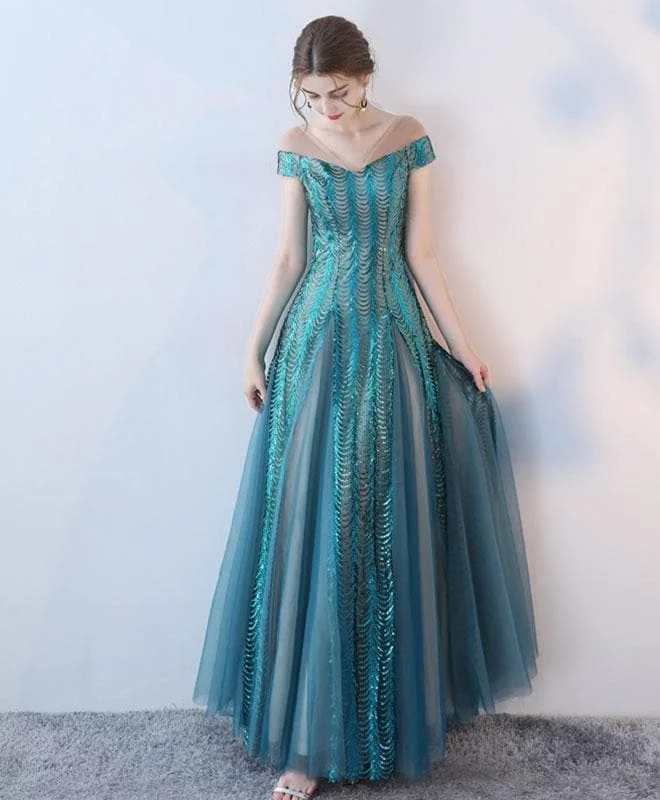 Unique Tulle Sequins Long Prom Dress, Evening Dress