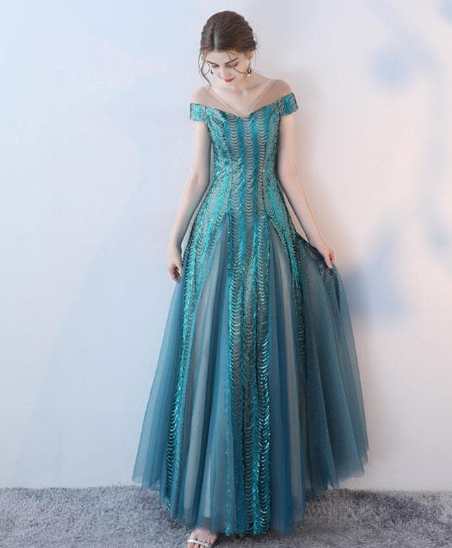 Unique Tulle Sequins Long Prom Dress, Evening Dress