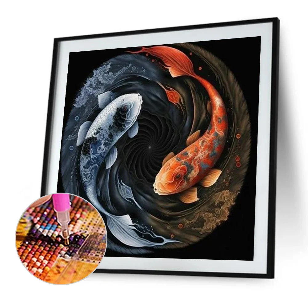 Diamond Painting - Full Round Drill - Yin Yang Fish(30*30cm)