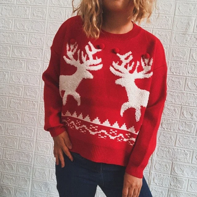 Women's Crew Neck Knitted Christmas Sweater For Winter-elleschic