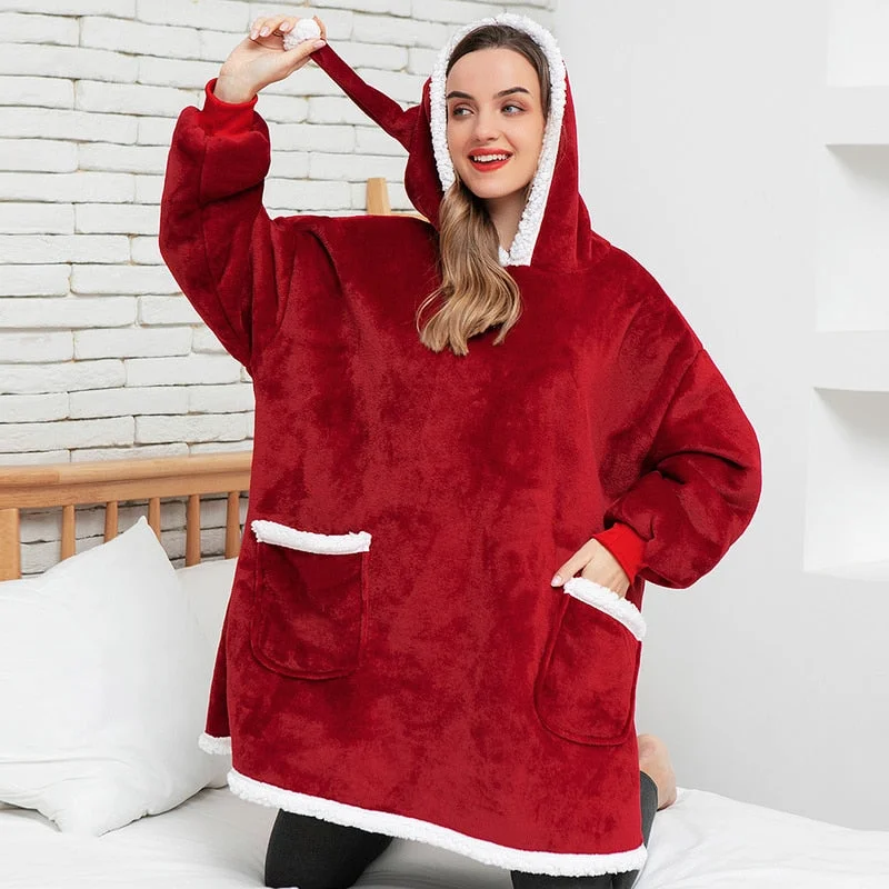 Winter Oversized Hoodies Sweatshirt Women Men Pullover Giant TV Blanket Hoodie Super Long Flannel Blanket with Sleeves Sudaderas