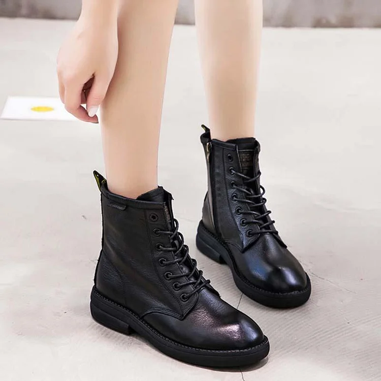 Casual Leather Handmade Zipper Boots