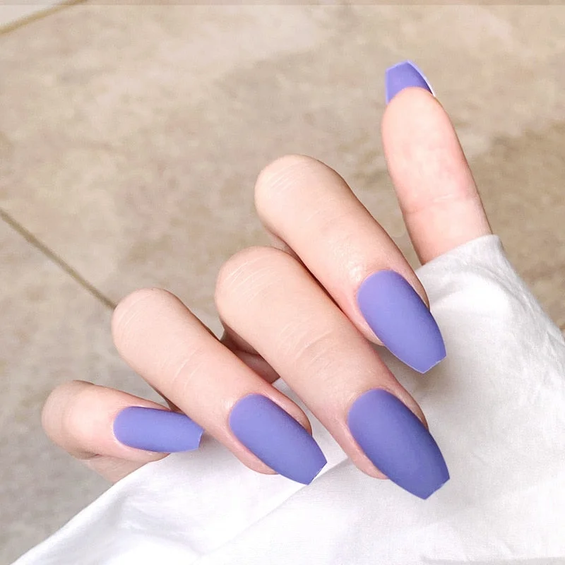 24pcs/box Khaki Pure Color Frosted Ballet matte Fake Nail press on Wearable Detachable Nail Tip Long Healthy full cover for Girl-Nail Inspo