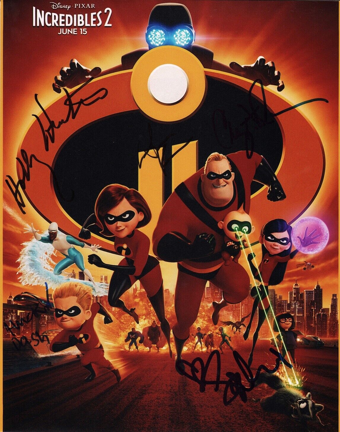 ~~ INCREDIBLES 2 Cast x5 Authentic Hand-Signed Holly Hunter