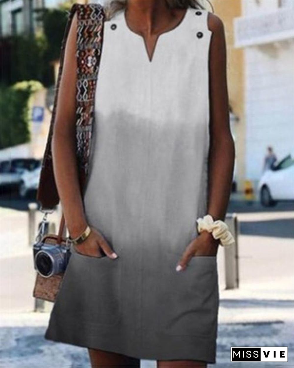 Gradient Sleeveless Round Neck Holiday Daily Fashion Mini Dresses