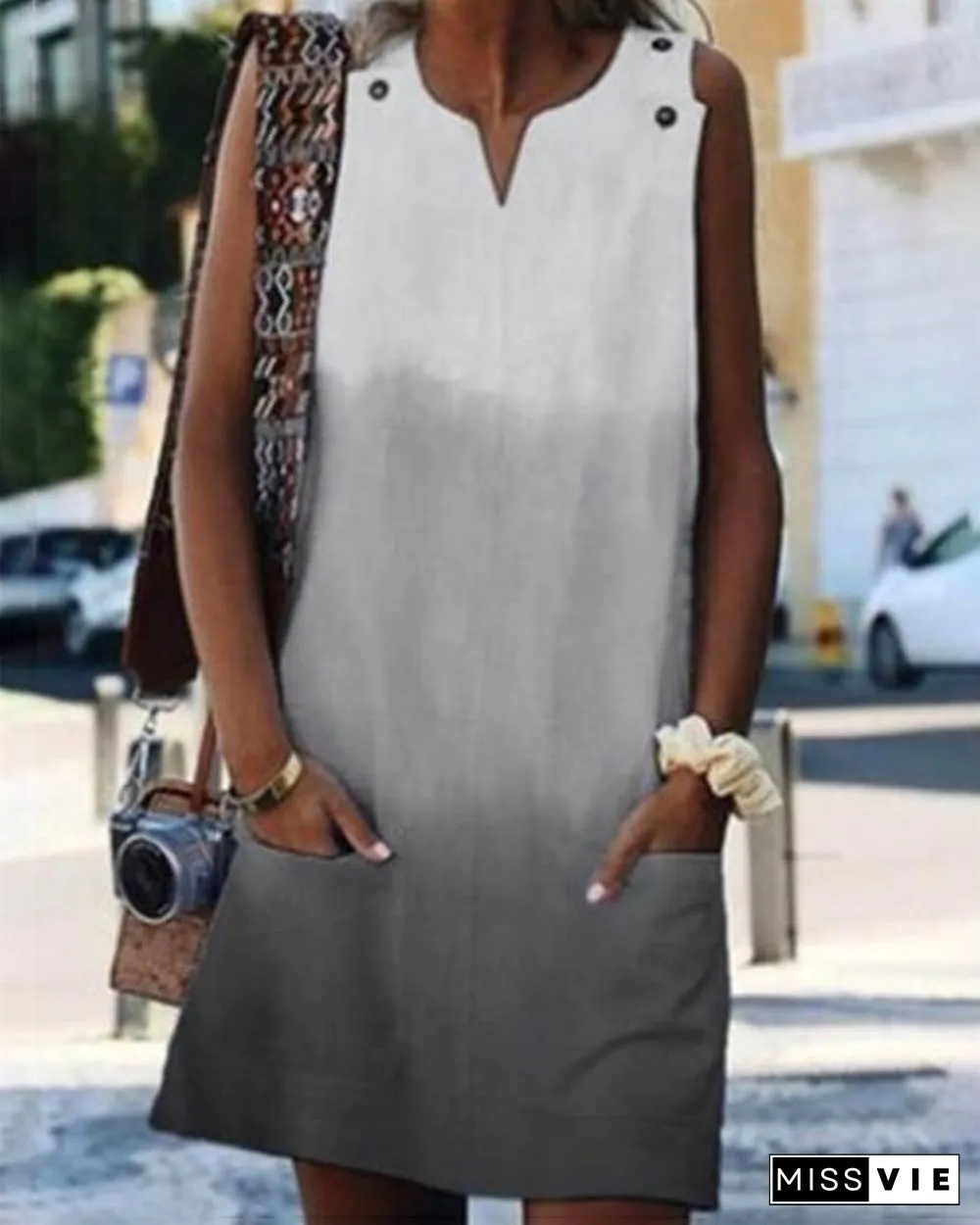 Gradient Sleeveless Round Neck Holiday Daily Fashion Mini Dresses