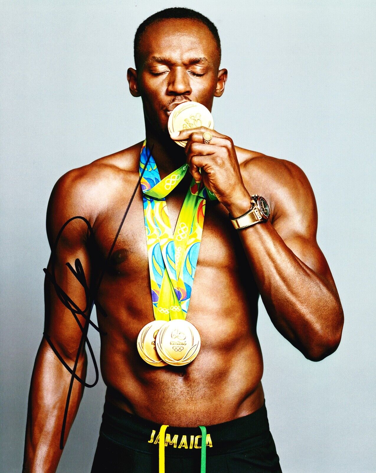 Usain Bolt Signed 10X8 Photo Poster painting DISPLAY Olympic Legend JAMAICA AFTAL COA (A)