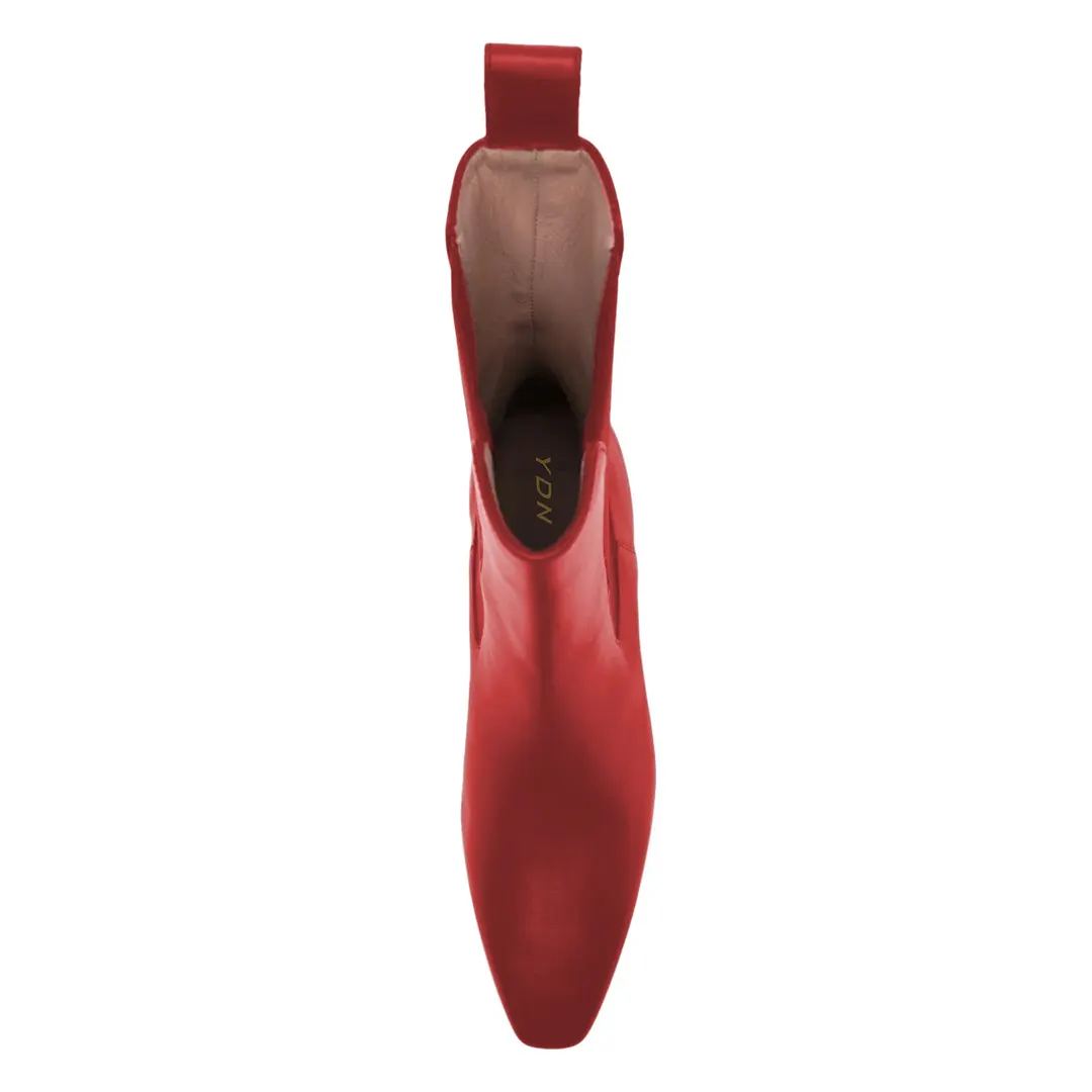 Elegant Red Low Kitten Heel Pointed Toe Chelsea Boots for Women