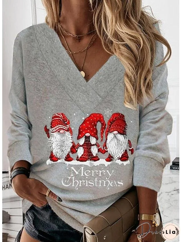 Women's Sweatshirt Streetwear Graphic Christmas V Neck Long Sleeve