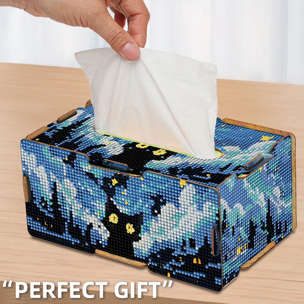 Kitten 5D DIY Diamond Painting Handmade Tissue Holder Wooden Tissue Box Craft