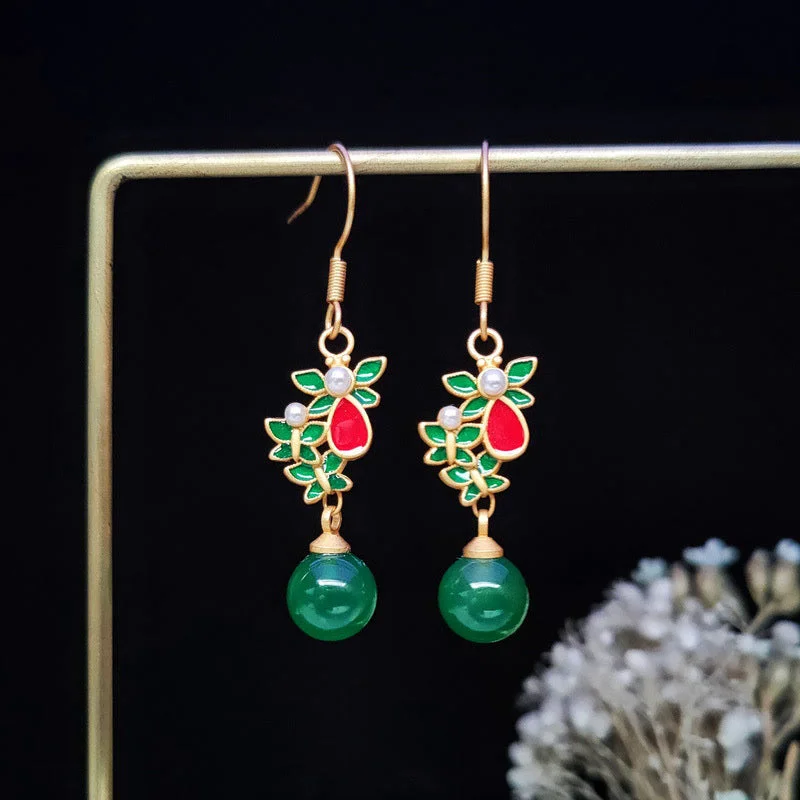 Green Agate Butterfly Pattern Copper Power Earrings