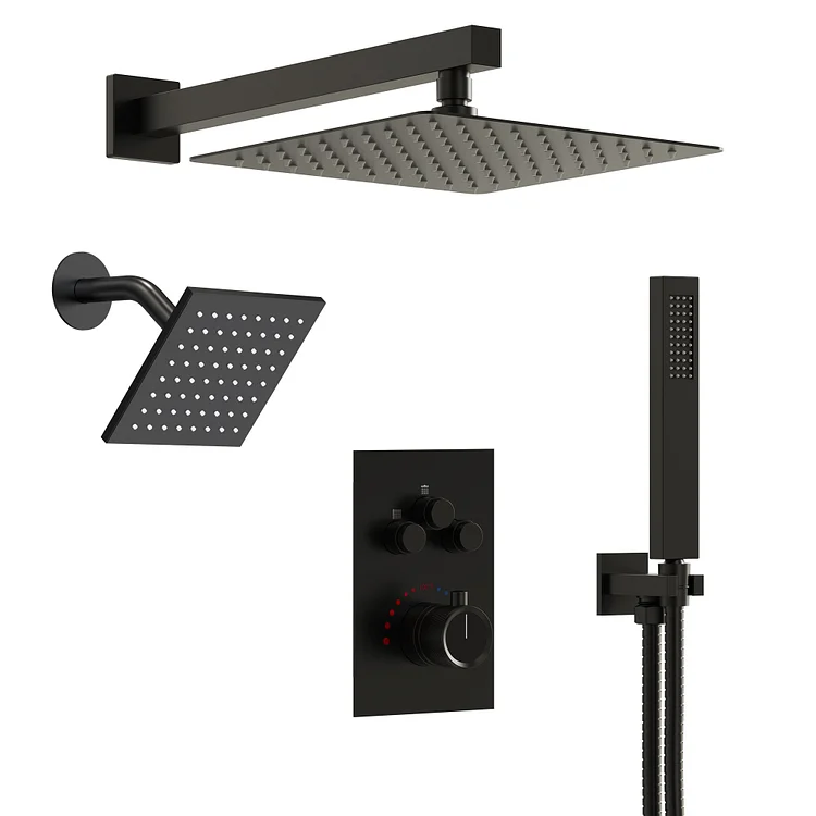 EVERSTEIN 3 Sprayer Modes Shower System in Matte Black, 12 In.