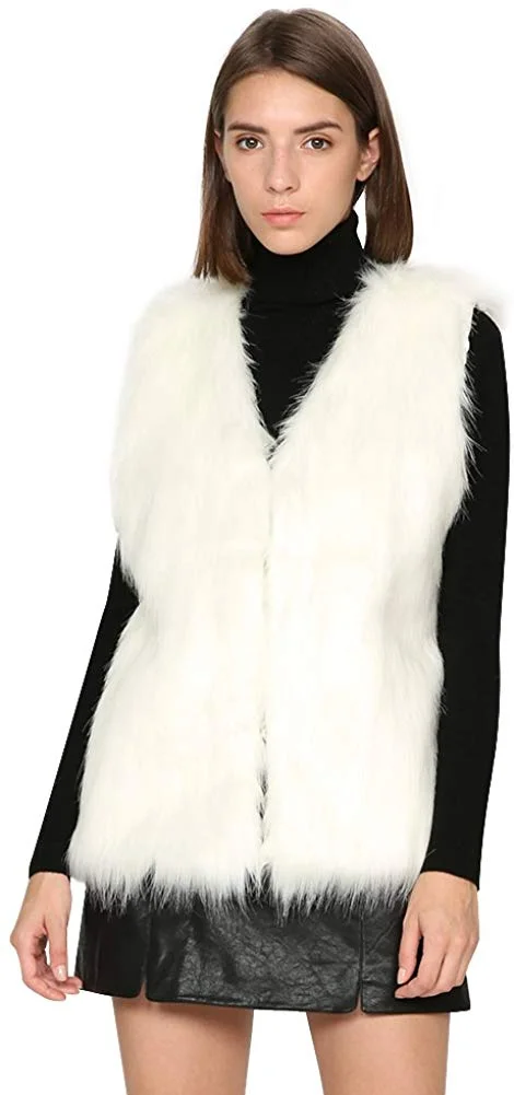 Women Lady Faux Fur Vest Waistcoat Long Hair Winter Warm Coat Jacket