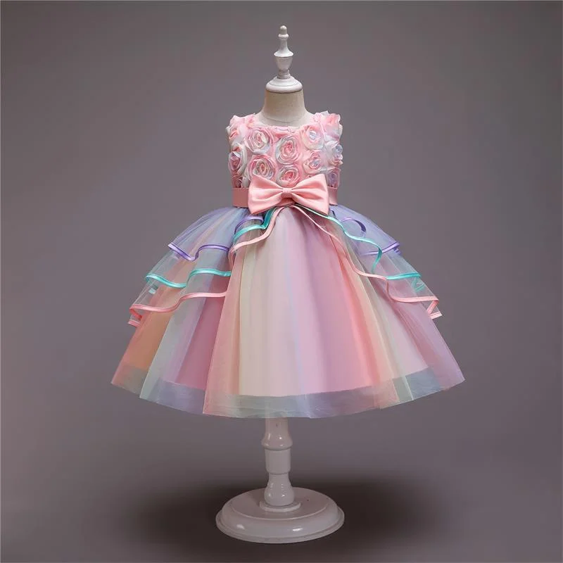 Summer Pretty Girls Dress Birthday Party Princess Dress Lace Kids Ball Gown Elegant Dress Casual Children Dress Size 4-10T
