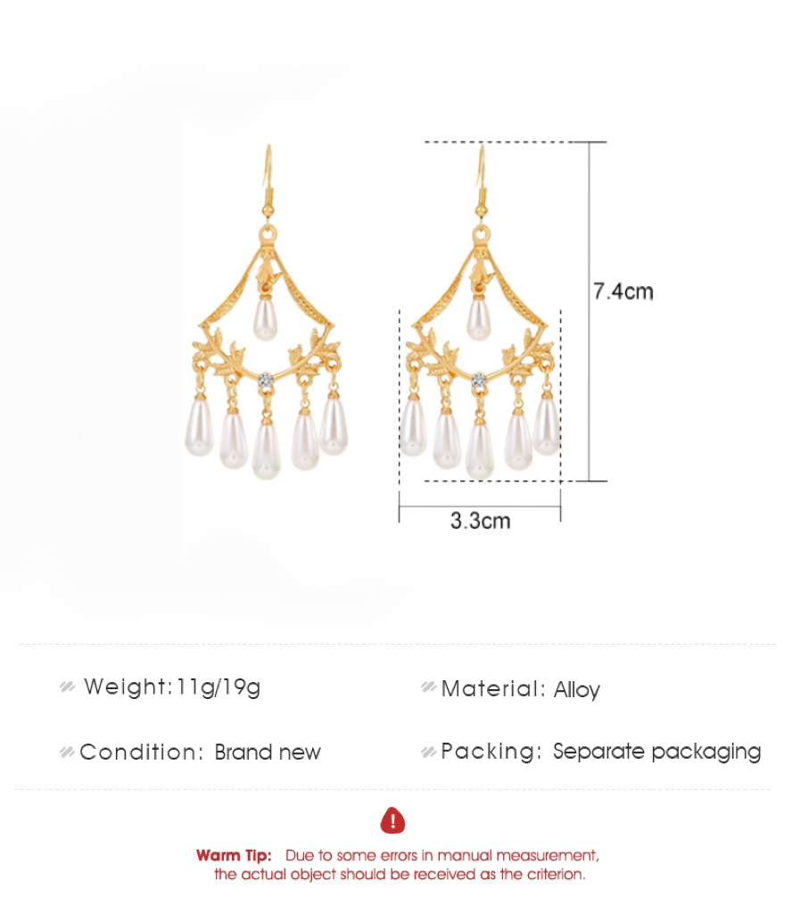 Palace Style Pearl Long Gold Plated Earrings
