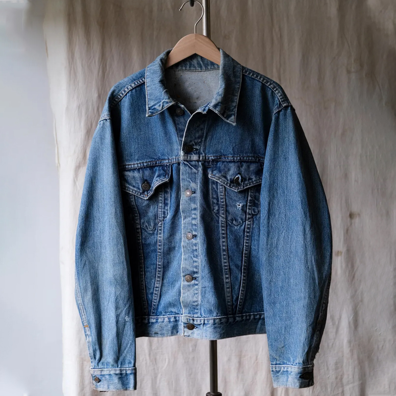 Men's Vintage Washed Denim Single Breasted Lapel Jacket