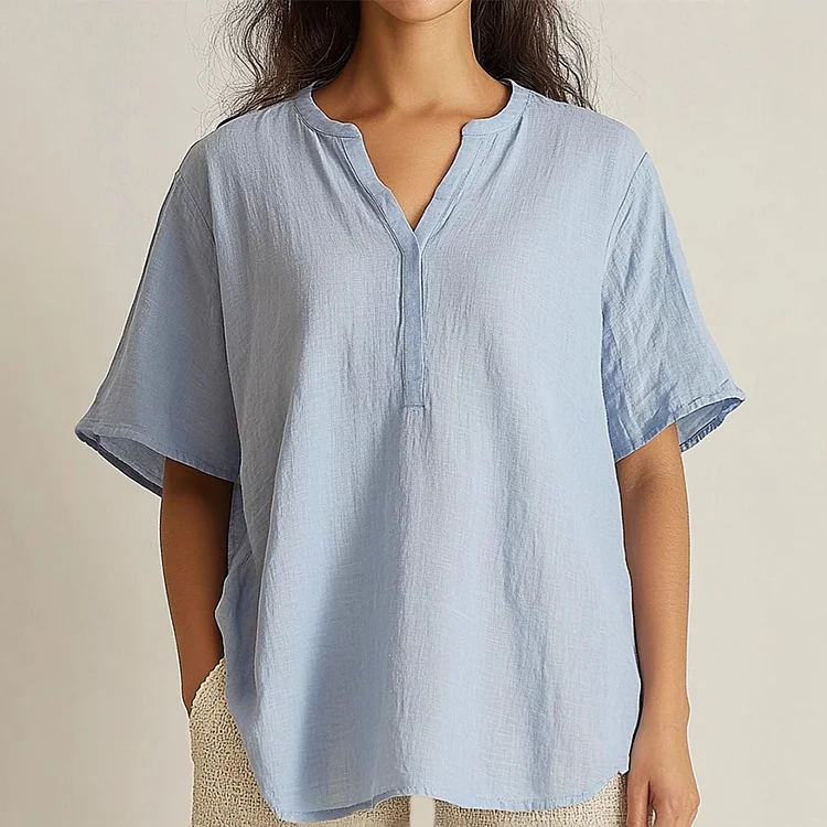 Women's Casual Short-sleeved V-neck Regular Pullover Multi-color Top Shirt