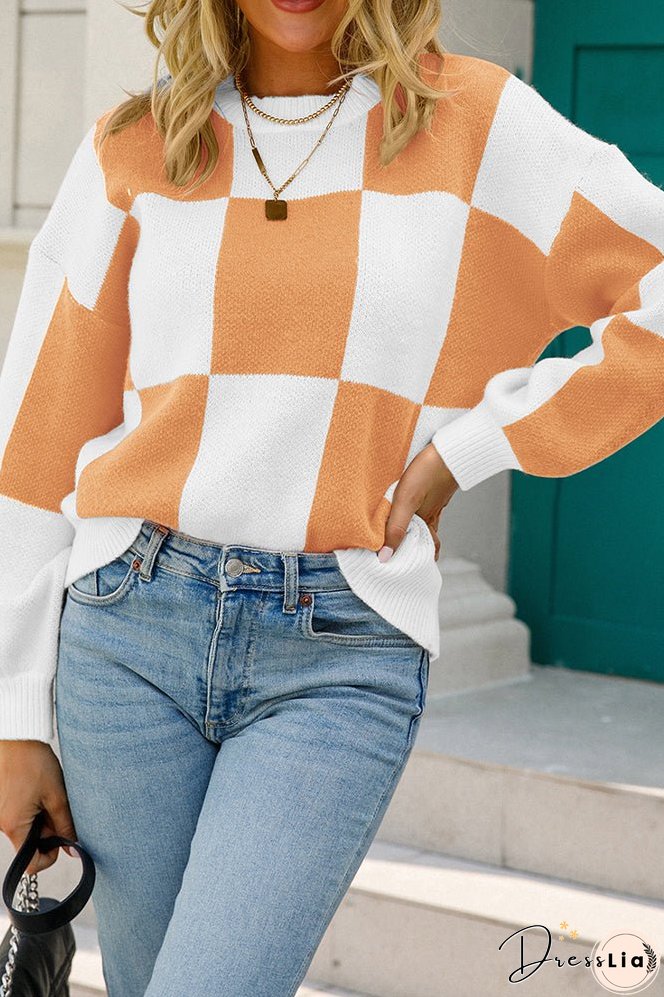 Checked Plaid Knit Pullover Sweater