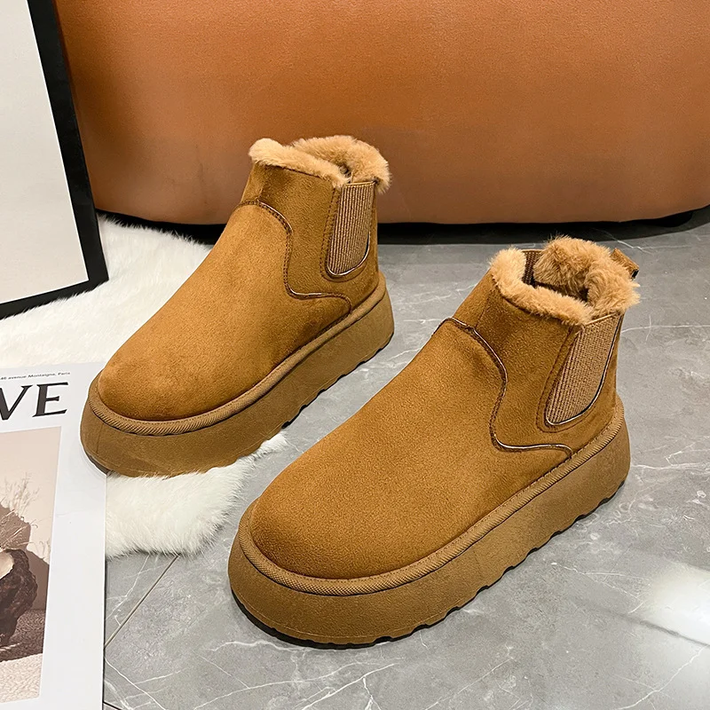 Breakj Breakj Autumn And Winter New Women's Thick Snow Boots Cotton Shoes Warm Plus Velvet Round Head Jacket Cotton Boots 43