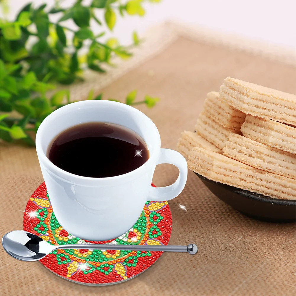 8pcs DIY Diamonds Painting Coaster Datura Wooden Crafts for Kids Gifts