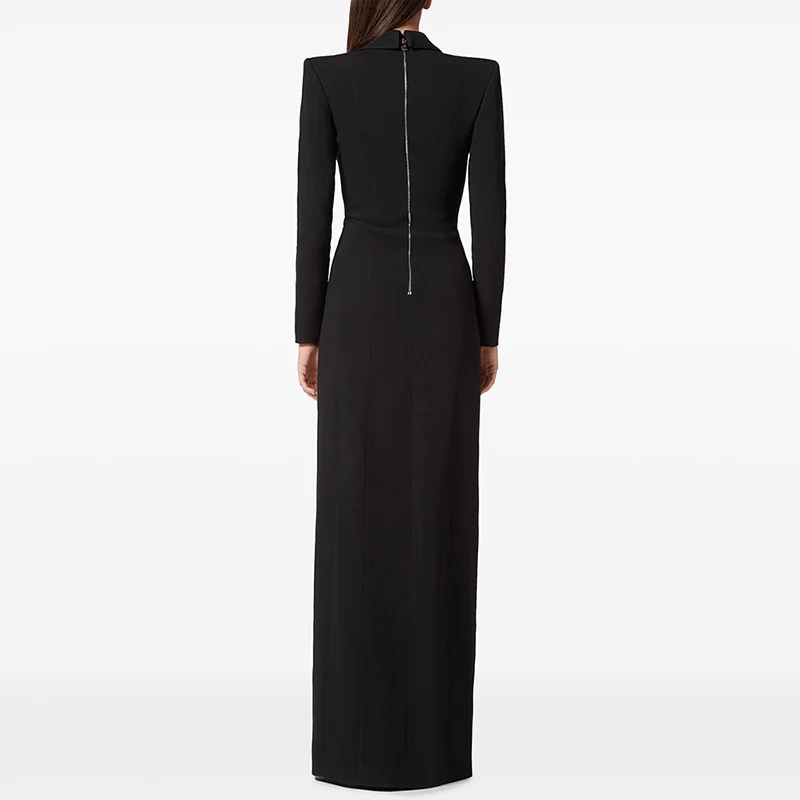 Nigikala Nigikala Star Fashion Diamond-Tender Button Deep V Suit Collar Open Fork Dress Dress Long Dress