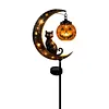 Iron Black Cat Moon Ground Lamp with Auto On/Off Solar-Powered Garden Light