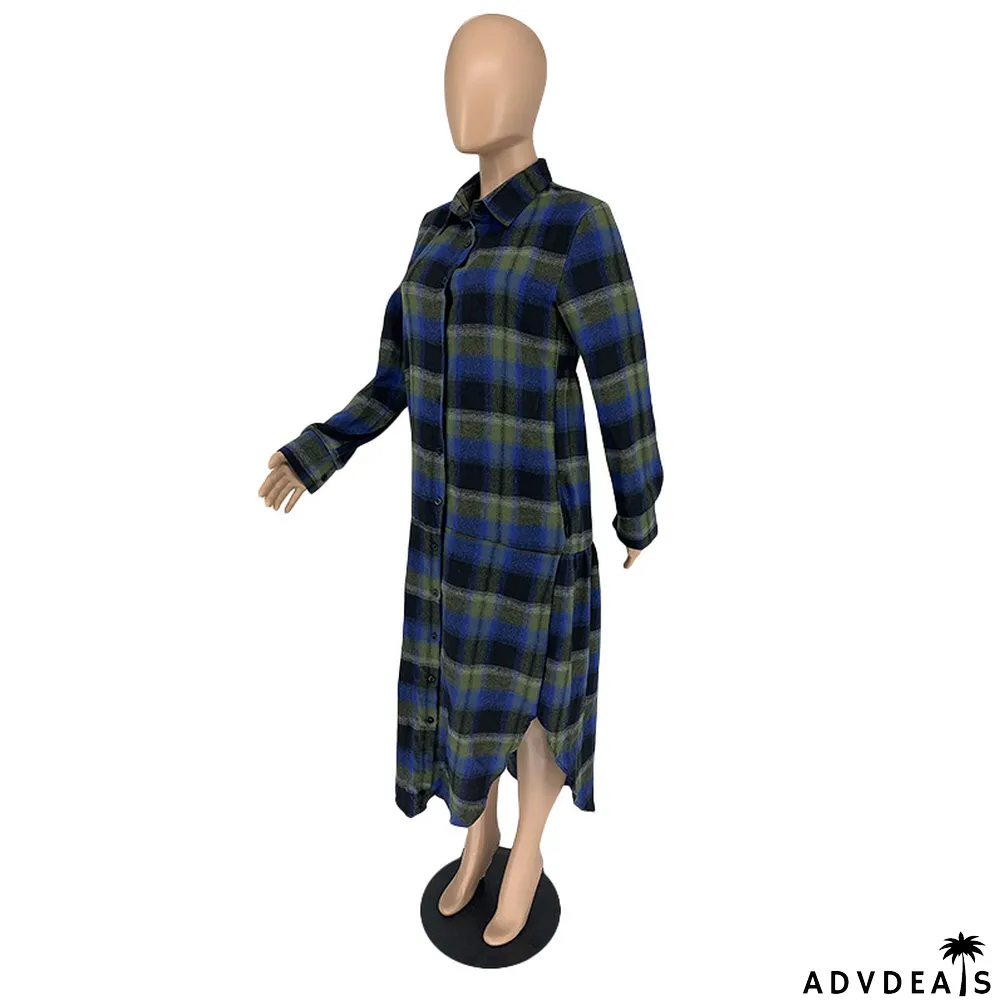 Women's Fashion Plaid Button Pockets Long Sleeve Slim Waist Coats