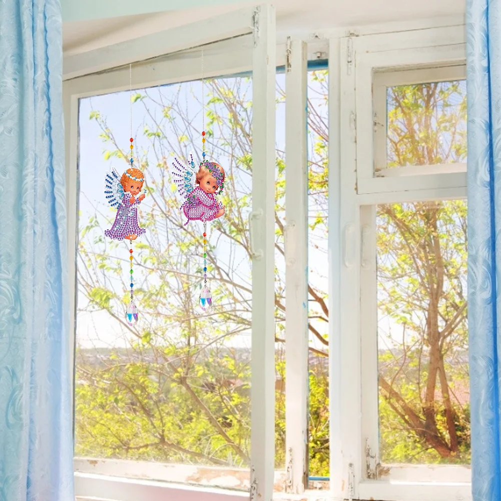 2pcs Crystal Light Catcher Diamond Painting Angel Hanging Decor(Double-Sided)