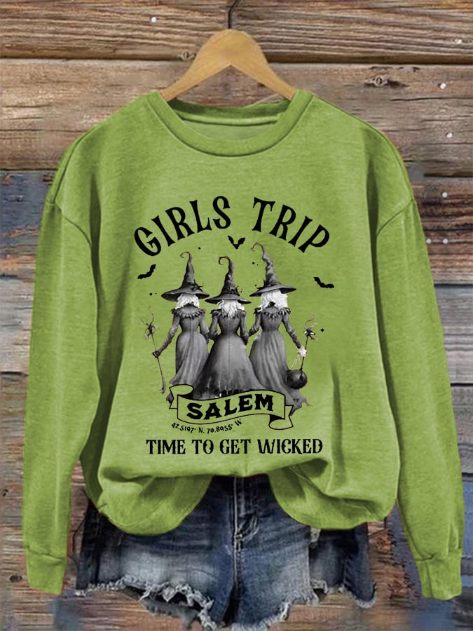 Women's Funny Halloween Salem Witches Girls Trip Time To Get Wicked Casual Sweatshirt