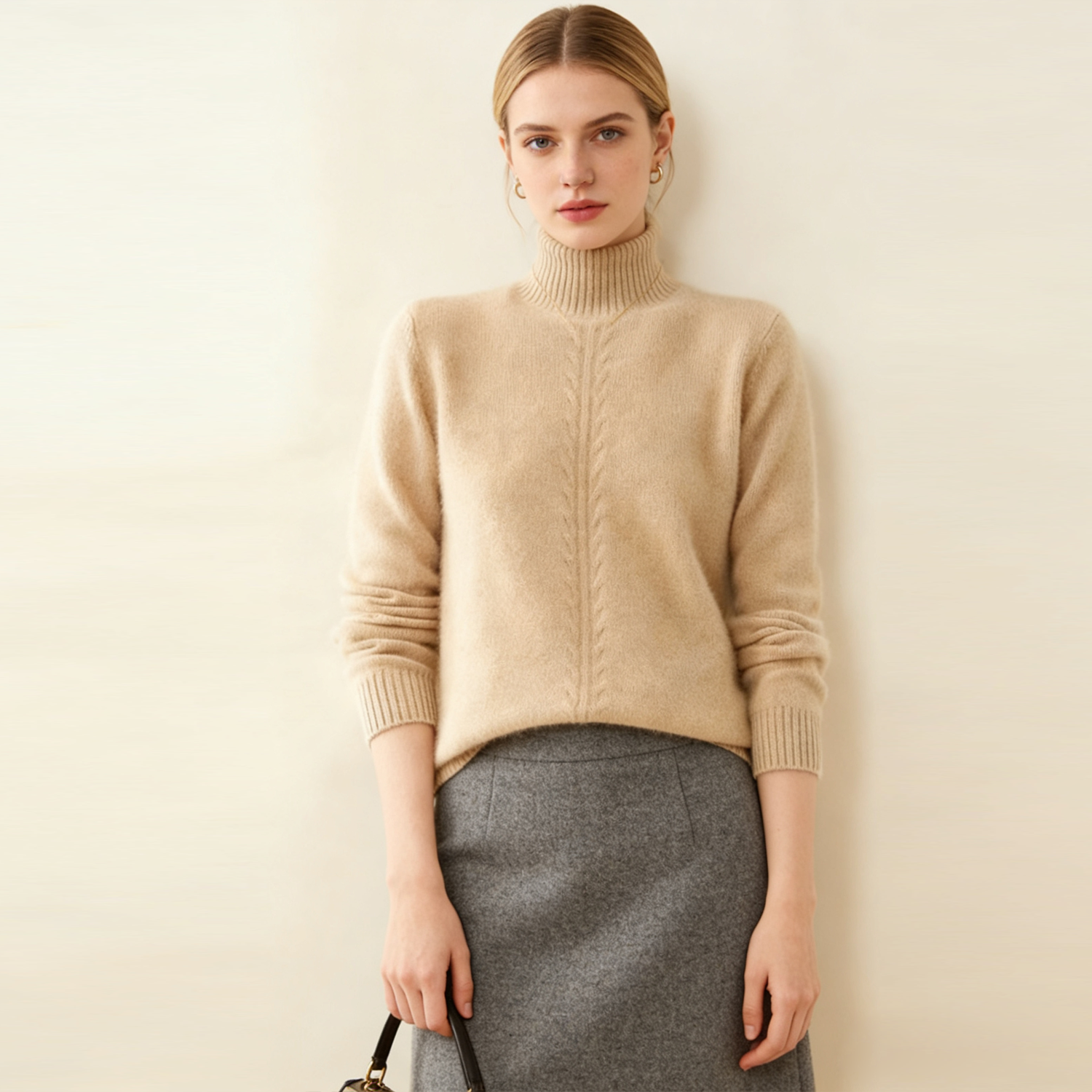 Half Turtleneck Cashmere Sweater Long Sleeves REAL SILK LIFE