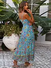 Slit Down Floral Printed V-neck Maxi Dress