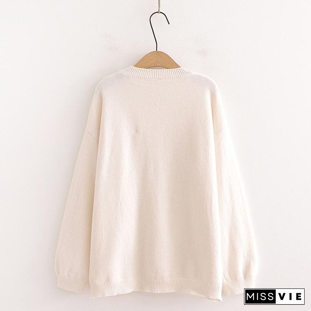 Duck Embroidery Fuzzy Ball Sweater