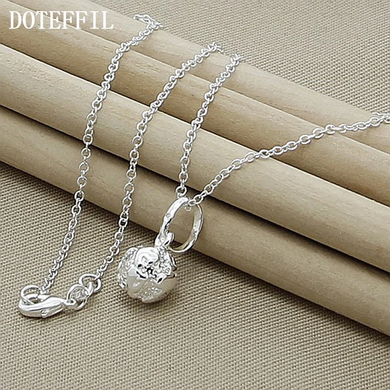 DOTEFFIL 925 Sterling Silver 18 Inch Chain Ball Pendant Necklace For Women Jewelry